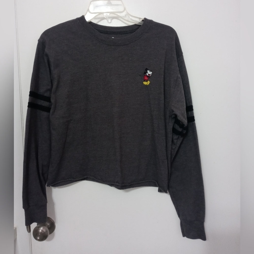 Disney's retro Varsity Style long sleeve Embroidered Mickey Cropped T Shirt